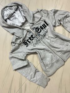 Grey "Free Soul" Zip-Up Hoodie