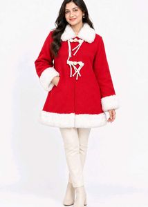Festive Red Coat with White Fur Trim