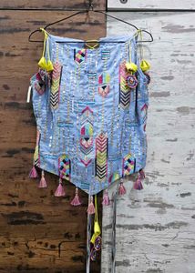 Embroidered Blue Coord Set with Tassels