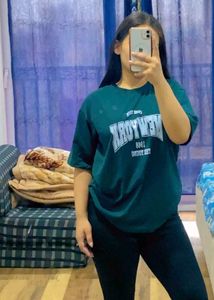 Oversized Dark Green Graphic T-S