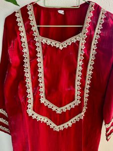 Bridal maroon japan silk Embroidery suit pant set