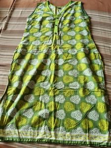 Vibrant Green Printed Sleeveless Kurta