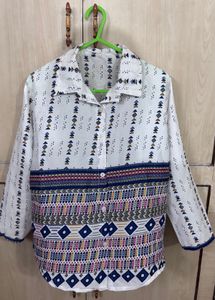 Boho Print Collared Button-Up Tunic