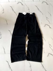 Black Wide Leg Cargo Jeans