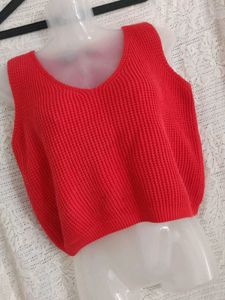 Red Knit Crop Top