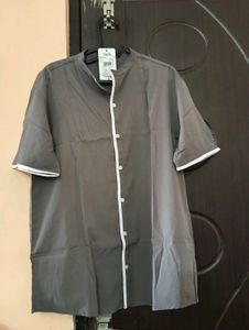 Men's Grey Mandarin Collar Shirt