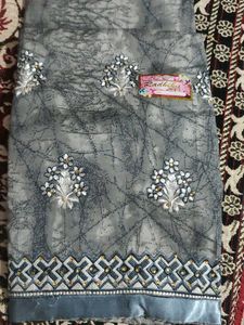 Grey Embroidered unstitched suit material