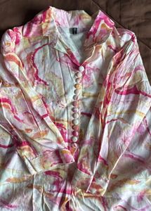 Pink Print Button-Down Top