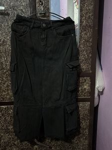 Black Cargo Midi Skirt