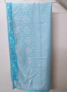 Elegant Modern Sky Blue Silk Saree