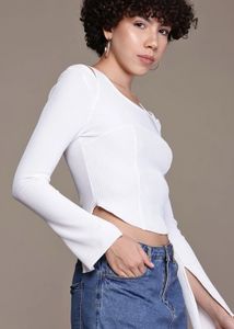 Chic White Ribbed Cut-Out Top