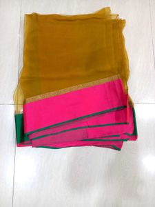 Elegant Mustard & Pink Saree