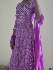Purple Bandhani Kurta Set with Dupatta