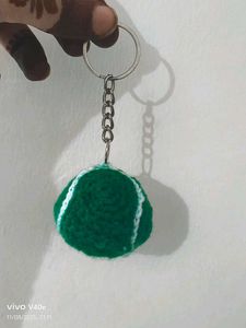Green KnittedTennis Ball Keychain