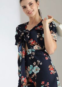 Navy Floral Tie-Front Jumpsuit