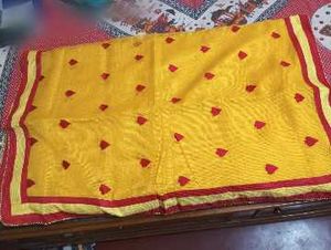 Vibrant Yellow Saree with Red Border