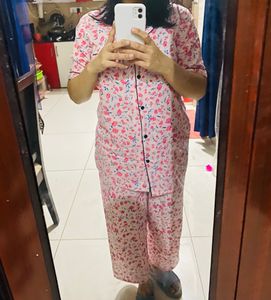 MintMarie Women Printed PinkShirt & Pyjama set
