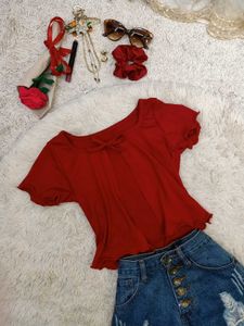 Charming Red Cuffed Sleeve Top