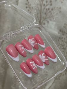 Pink & White Floral French Press-On Nails