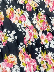 Black Floral Print Lehenga Skirt