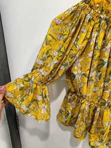 Yellow Floral Off-Shoulder Peplum Top