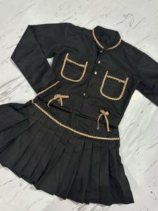 Chic Black Pleated Skirt and top Set