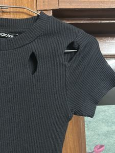 Black Ribbed Cut-Out Dress