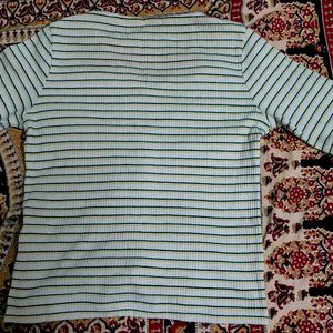 Striped Ruched V-Neck Top