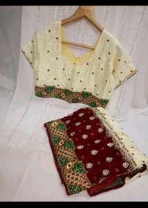Elegant Cream &amp; Maroon Embroidered Saree
