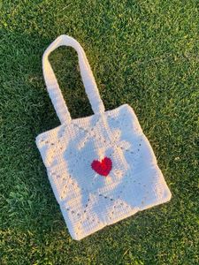 Crochet Heart Tote Bag