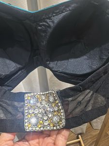 Black Velvet Blouse with Rhinestone Straps