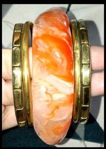 Unique Marbled Orange &amp; Gold Bangles
