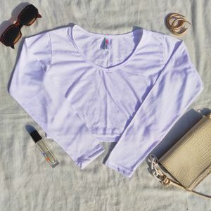 White V-neck Full Sleeves Crop Top