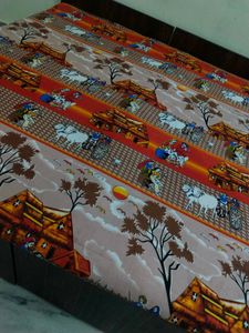 Vibrant Cotton Bedsheet with Village Scene