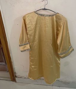 Embellished Yellow Silk Kurta