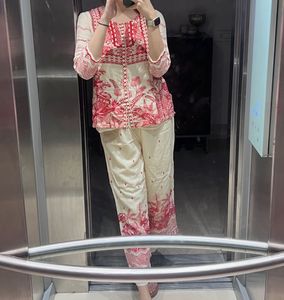 Cream & Red Floral Co-ord set - SAUNDH