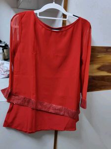 Red Kurta with Sequin Embellishment