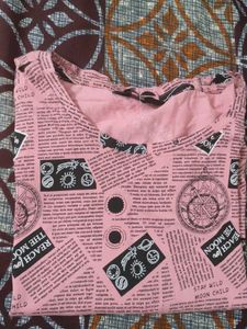 Unique Pink Newspaper Print Crop Top