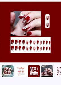 Elegant Red Glitter Flower Press-On Nails