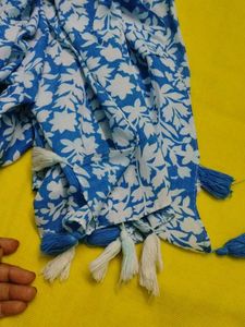 Blue Floral Dupatta with Tassels