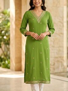 Beautiful Embroidered Green Kurta