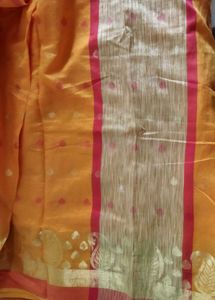 Vibrant Orange Cotton Saree with Blouse