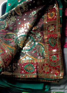 Emerald &amp; Maroon Embroidered Saree