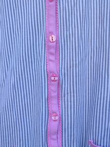 Striped Button-Up Cardigan with Pink Trim