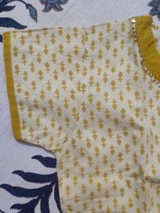 Cream &amp; Olive Printed Kurta Set