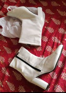 White Chunky Heel Ankle Boots