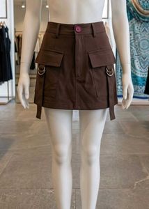 Y2K Chocolate Brown Cargo Mini Skirt with D-Ring S