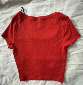 H&amp;M Red Ribbed Cropped T-Shirt