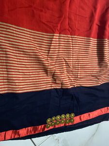 Red & Beige Striped Saree