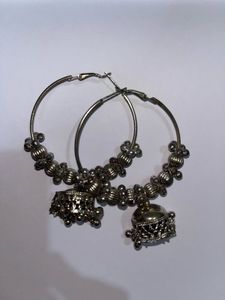 Elegant Silver Hoop Jhumka Earrings